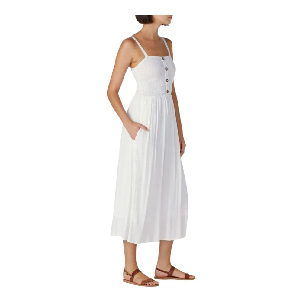 Louna 3 Button Midi Dress In White - Picture 3 of 7